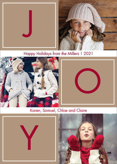 Tan Joy Blocks Holiday Photo Cards